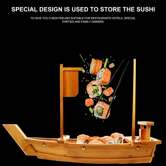FOLOYORI Sushi Boat Tray Plastic Dish Storage Light Brown 1 Family Dinners