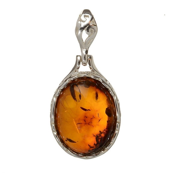 Sterling Silver and Baltic Honey Oval Amber Pendant