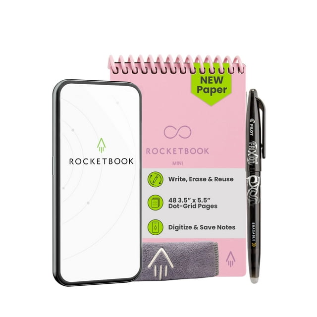 Bloc de notas inteligente Rocketbook tamaño mini bolsillo rosa con bolígrafo