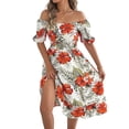 thumbnail image 4 of NTACZA Summer Dresses for Women Hawaiian Casual Sundress Tropical Palm Tree Midi A-Line Elastic Waist Short Sleeve Scoop Neck Beach Size XL, 4 of 5