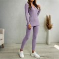thumbnail image 6 of Lyrehush Womens Casual Matching Sets Fitted Leggings Ribbed Knit Stretchy V Neck Tunics Activewear 2 Piece Lounge Set, 6 of 7