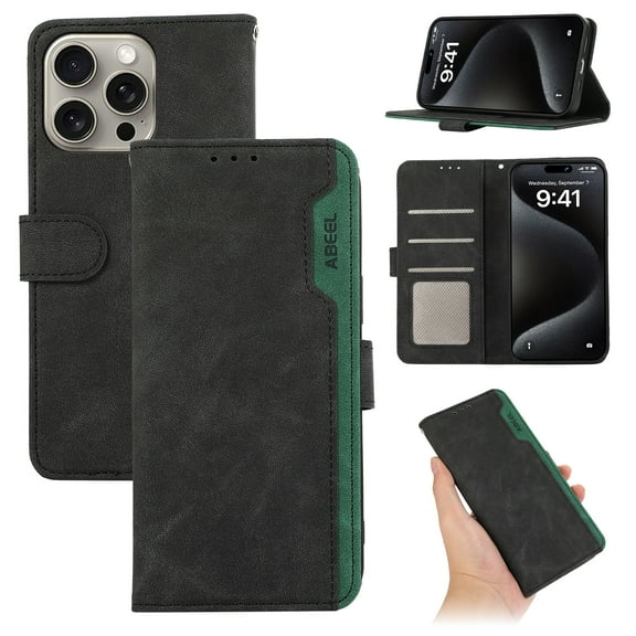 for iPhone 13 Pro Phone Case RFID Blocking PU Leather, [3 Credit Card Slots] Flip Folio Book Shockproof Holder Kickstand Case Women Men for iPhone 13 Pro Wallet Case Cover, Black