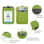 Muka ID Badge Holder with Zip, 2-Sided Vertical PU Leather with Zipper Pocket and Leather Lanyard-Blue
