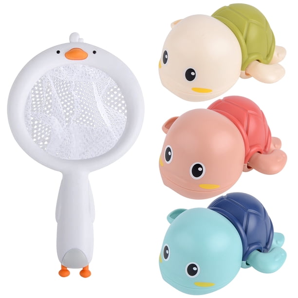 Wind Up Bath Toy 3Pcs Con Red De Pesca Desarrollo Sensorial Clockwork Bath Toy Juguete De Tortuga Flotante Educativo Temprano Para Niños Pequeños Infantes A Partir De 18 Meses Muyoka Hogar