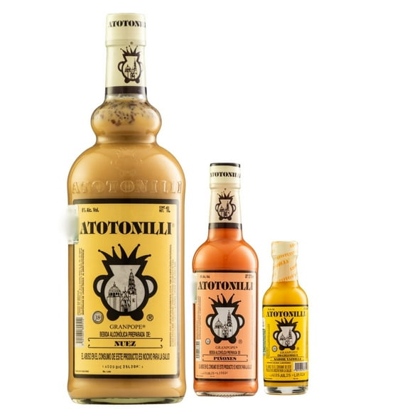 Tripack Rompope Atotonilli Nuez 1L Piñon 375 Vainilla 50 ml Rompope
