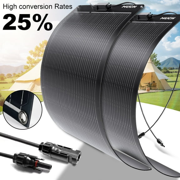MUCH 200 Watt 12 Volt Monocrystalline Flexible Solar Panel, 10BB Portable Solar Panel Parallel Connector  for RV Camping Home Boat Marine Curve Surface