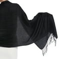 thumbnail image 3 of TZ Promise Women Black Pashmina Shawl and Wrap Soft Solid Color Scarf with Fringes, 3 of 5