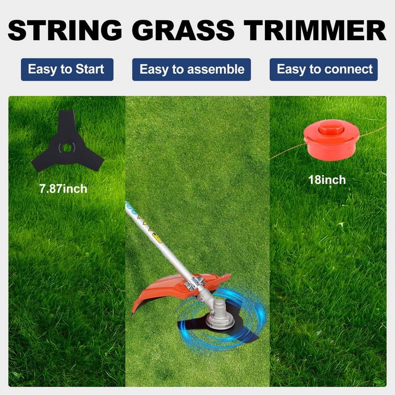 2 in 1 Weed Wacker Gas, 52cc 2-Stroke Gas Weed Eater, String Trimmer/Edger with with Extension Pole, 8500RPM Strong Power & 2025 Upgraded Weed Eater Gas Powered for Yard and Garden (Orange)