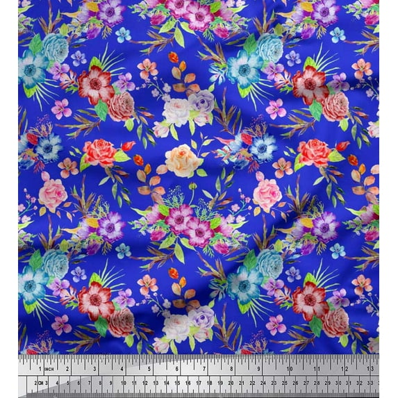 Soimoi Poly Georgette Fabric Leaves, & Rose Floral Fabric Prints by Yard 52 Inch Wide