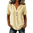 thumbnail image 3 of Endives Women's Short Sleeve T-shirt Womens Striped T Shirts Plus Size Short Sleeve V Neck Summer Loose Tops Button Blouse T Shirts for Women Summer Sale, 3 of 6