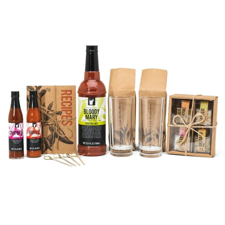 The 'Bloody Mary Hot Sauce Tour' Gift Set by Thoughtfully | Includes 4 Highball Glasses, 2 Hot Sauces, Bloody Mary Cocktail Mix & Seasonings and