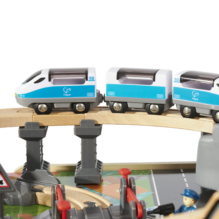 Hape 70 Piece Railway City Train Table Set with Battery Powered Locomotive