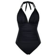thumbnail image 4 of Womens Plus Size One-Piece Swimsuits Solid Halter V Neck Tummy Control Backless Swimwear Monokini, 4 of 4