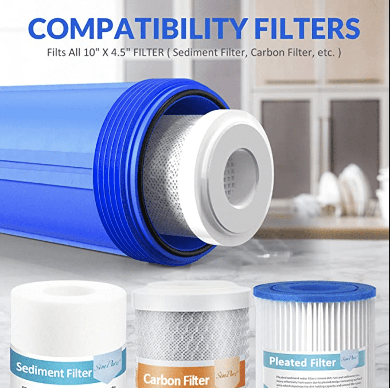 4.5” x 10" Whole House Big Blue 10" Water Filter Housing with Pressure Release (1" Port) | Compatible with Ronaqua 3PP-10B, Pentek DGD 5005, GE FXHTC, Aqua-Pure AP811