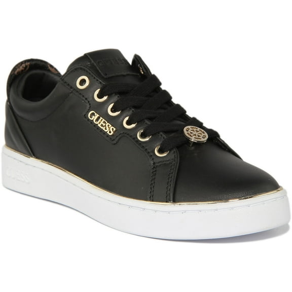 Guess Betea Women's Low Top Lace Up Leather Trainers In Black Size 5.5