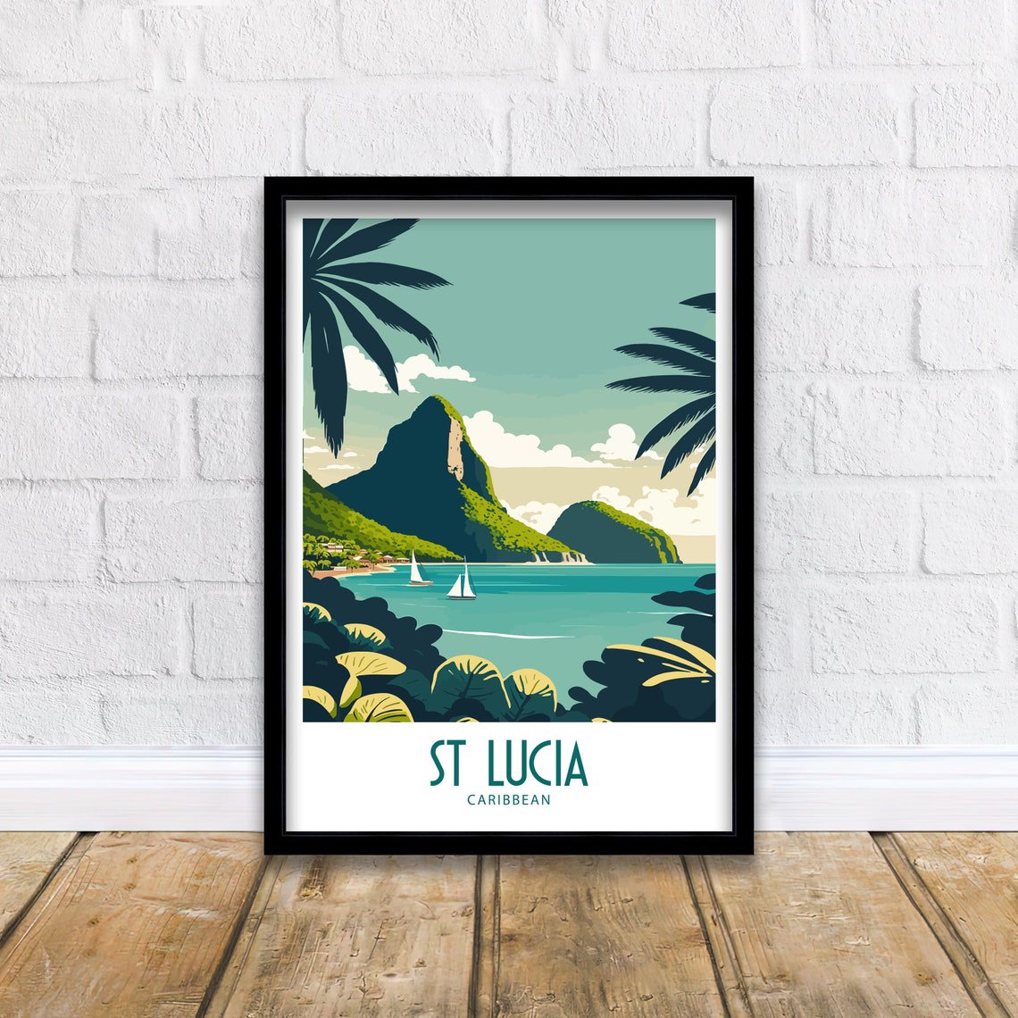 St Lucia Travel Print, St Lucia, St Lucia Print, St Lucia Art, St Lucia Poster, Saint Lucia Print, Saint Lucia, St Lucia Wall Art, Poster Only