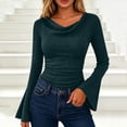 thumbnail image 4 of Xaqiouau Off Shoulder Sweater for Women Ribbed Knit Long Sleeve Bell Sleeve Slim Fit Asymmetrical Hem Pullover Casual Fall Winter Top, 4 of 7