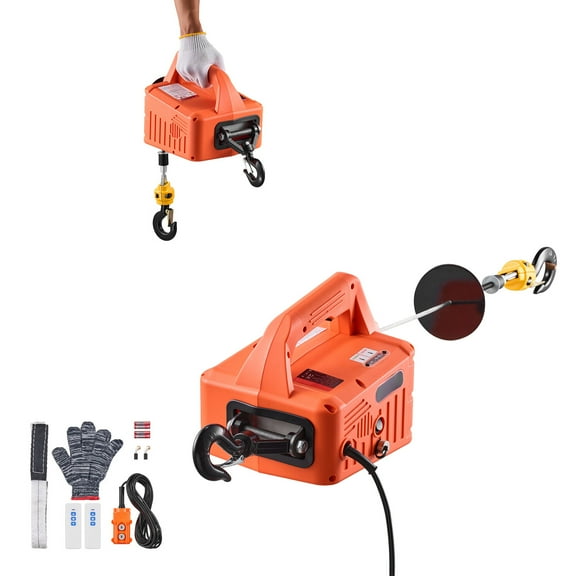 KFFKFF 3-in-1 Electric Hoist Winch, 1550 lbs Load Capacity, 1500W Portable Power Crane, 25 ft Lift Height, 16.4 ft/min Speed with Manual, Wired, and Wireless Remote Controls for Factory, Warehouse