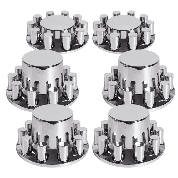 GBK Chrome ABS Plastic Cylinder Hub Cover Kit for Semi Trucks, 33mm Thread-On, 1-Set, Fits 22.5" and 24.5" 10-Lug Wheels