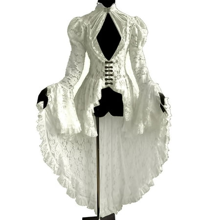 

Vintage Lace Patchwork High Neck Dress With Bell Sleeves Bodycon See Through Swallowtail For Robes for Women