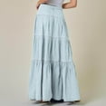 thumbnail image 3 of Ruimatai Women's Casual Low Waist Pleated Denim Skirt with Drawstring, Comfortable Stretch Polyester Mini Skirt for Summer Spring Daily Wear, 3 of 3