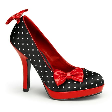 Womens Polka Dot Pumps Black White Clip On Red Bow 4 1/2 Inch Heel Closed (The Best Clit Pump)