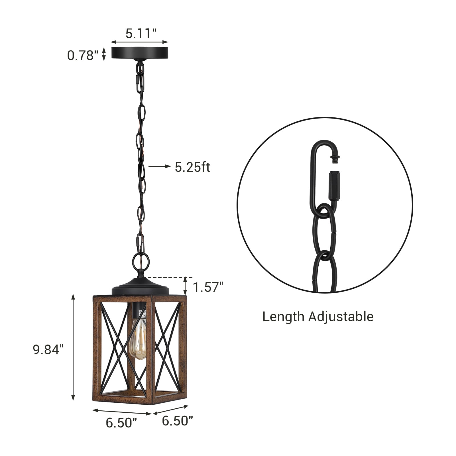 EDISHINE Pendant Lighting for Kitchen Island, Adjustable Height, Rustic Hanging Light Fixtures for Hallway, Metal Hanging Dining Room Lamp, Brown