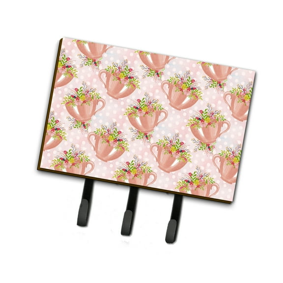 Carolines Treasures BB7481TH68 Tea Cup and Flowers Pink Leash or Key Holder Triple Hook multicolor