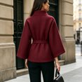 thumbnail image 7 of Miqool Women's Tweed Stand Collar Jacket Button Down Tie Waist Flare Long Sleeve Coat Trendy Casual Office Trench Coat, 7 of 7