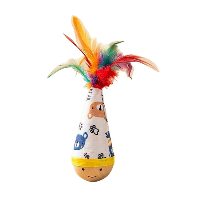 Gato interactivo de madera con balanceo para gatos de interior, se endereza solo, con sombrero y