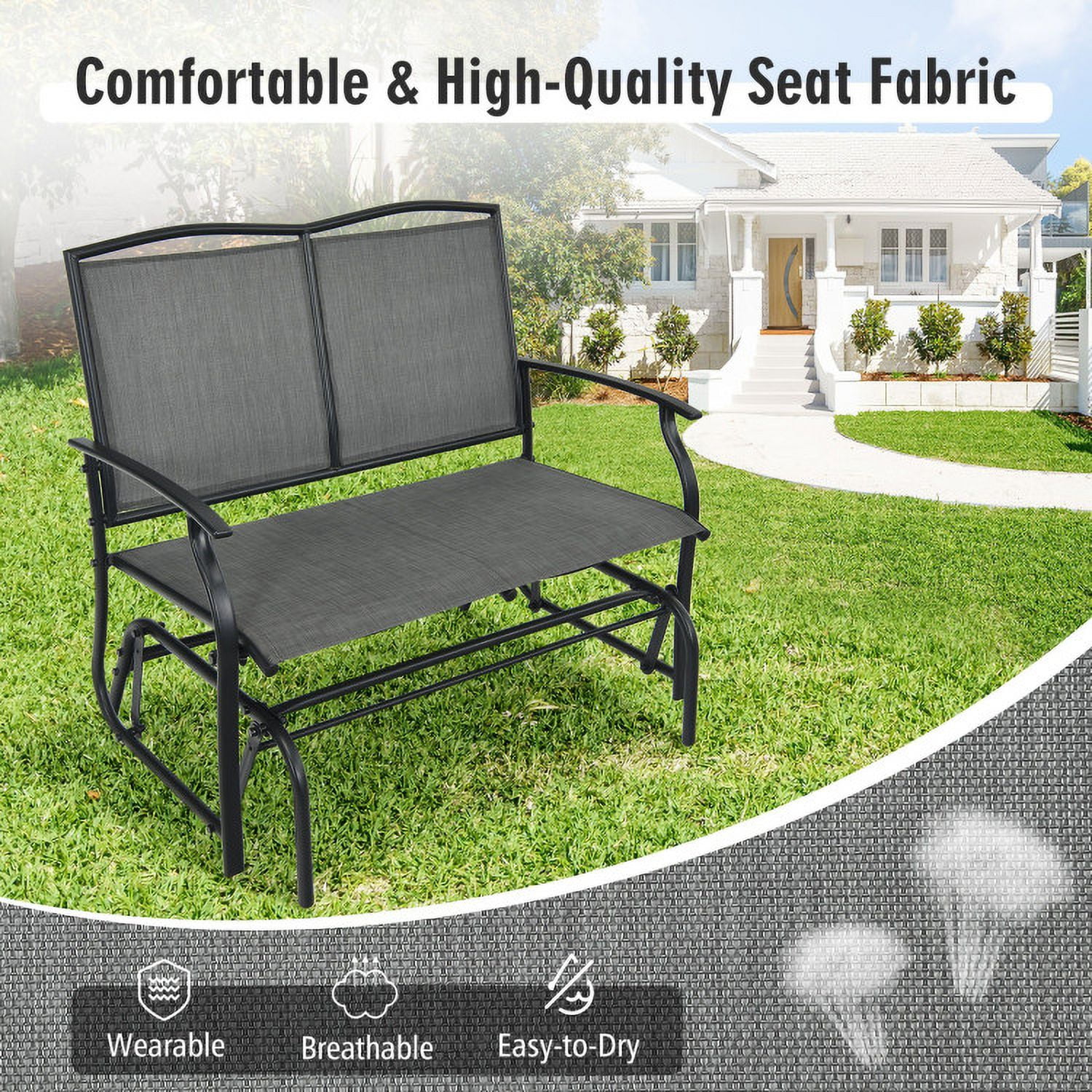 Aimee Lii Outdoor Double Chair, Patio Glider Bench, Porch, Backyard, Sturdy, Gray Aimee Lii Outdoor Double Chair, Patio Glider Bench, Porch, Backyard, Sturdy, Gray