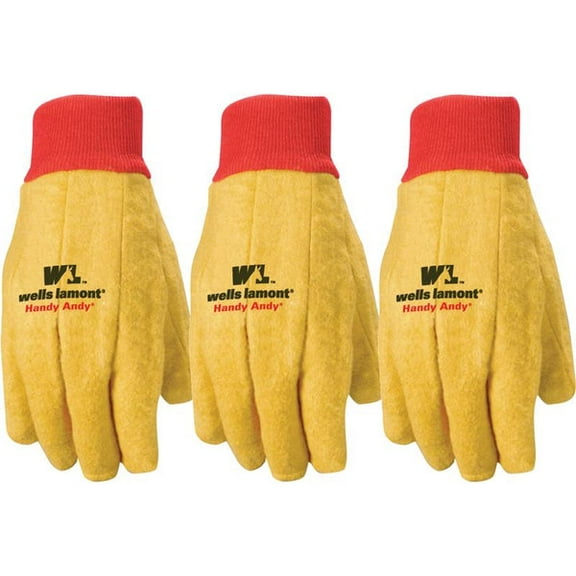 Wells Lamont Handy Andy Men's Work Gloves, Poly-Cotton Blend Yellow, 3 Count
