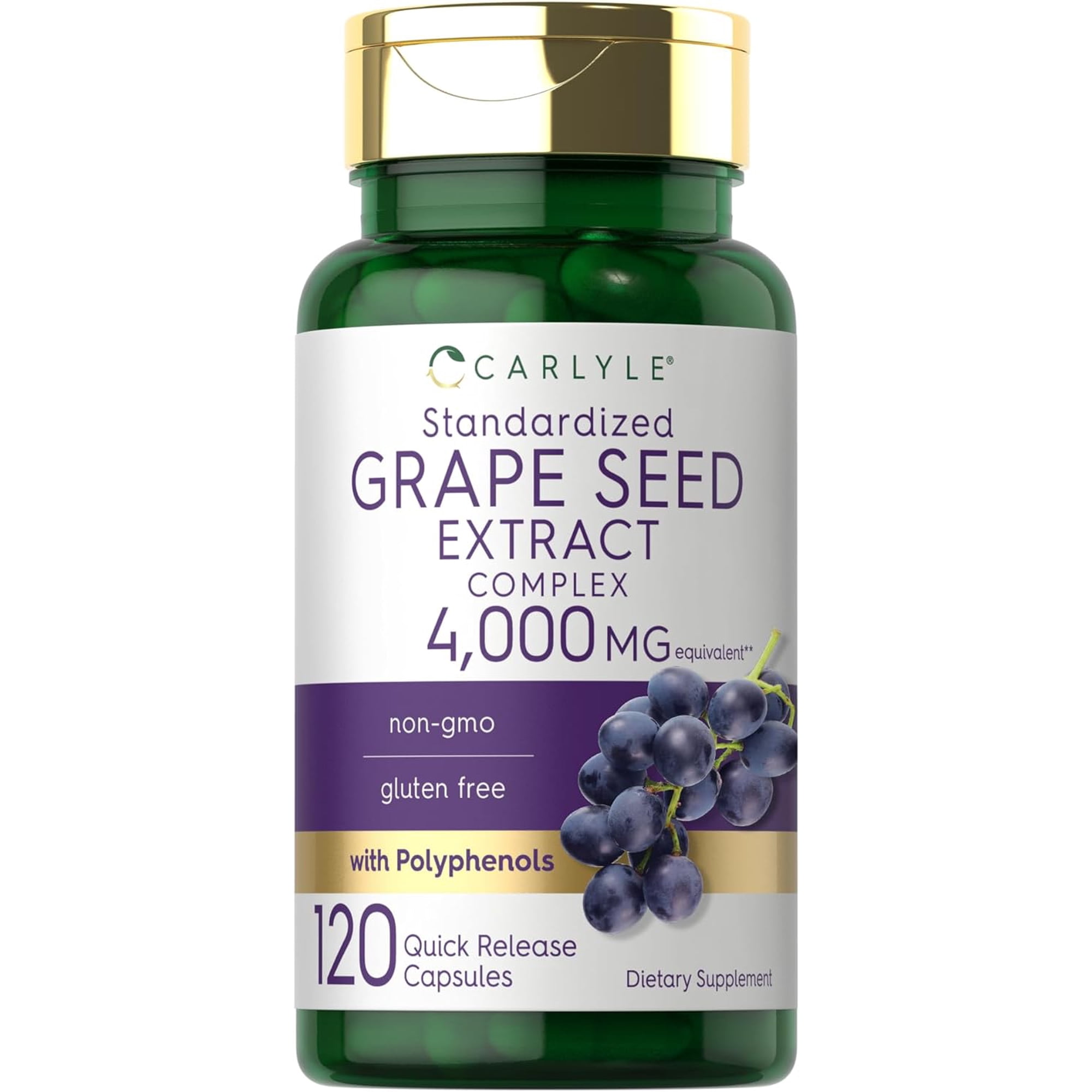 Grape Seed Extract | 120 Quick Release Capsules | Standardized Extract Complex with Polyphenols | by Carlyle
