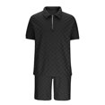thumbnail image 5 of Stamzod Mens 2 Piece Outfits Summer Solid Color Short Sleeve Turndown Shirts Casual Shorts with Pocket Plus Size Outfits for Men Black S, 5 of 7