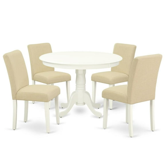 East West Furniture Dining Room Set Linen White, HLAB5-LWH-02