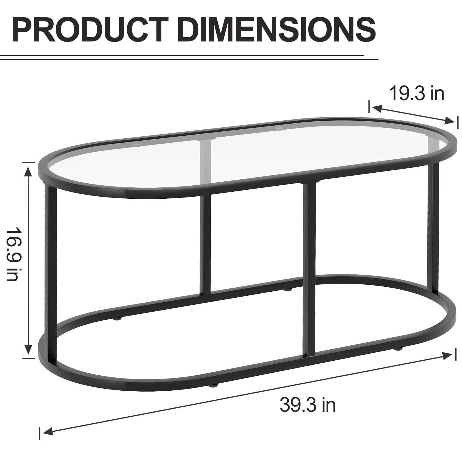 Coffee Table Black Glass Coffee Tables for Living Room, Oval Table Center Table with Sturdy Metal Frame,Modern Tempered Glass Accent Tables for Bedroom Home Office