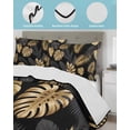 thumbnail image 4 of Black Golden Palm Leaf King Size Down Alternative Comforter, Lightweight Comforter Quilt Bedding Set with Pillow Shams Tropical Plant Modern Luxury All Seasons Bed Comforter Duvet Insert 96"x106", 4 of 7