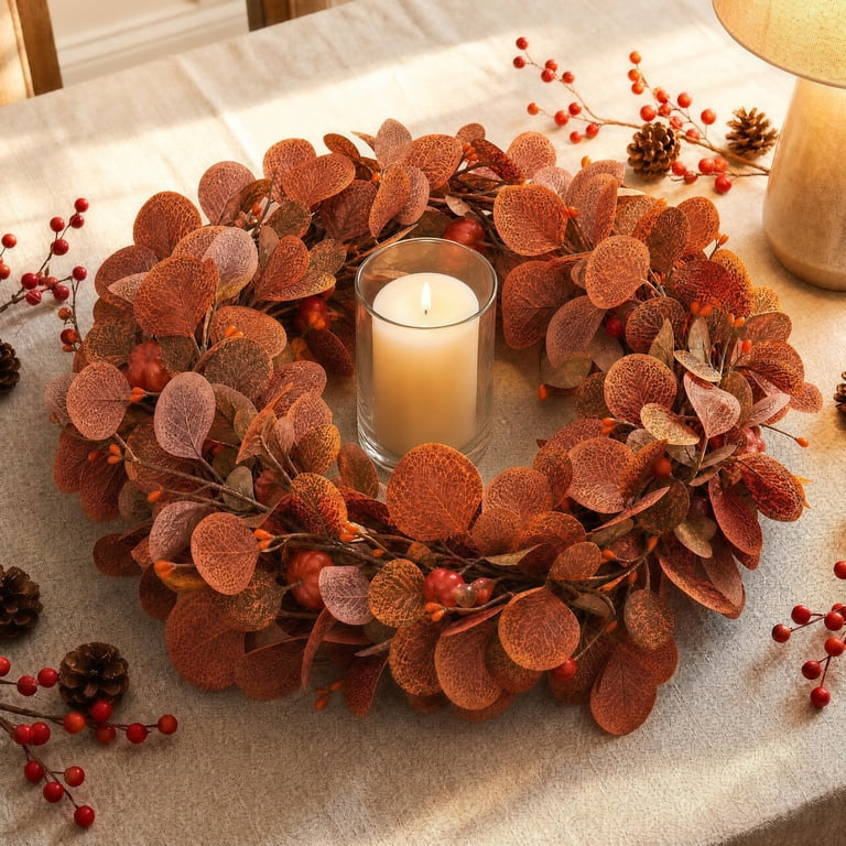 Scidweet 22 Inch Fall Wreath, Artificial Eucalyptus photo 2