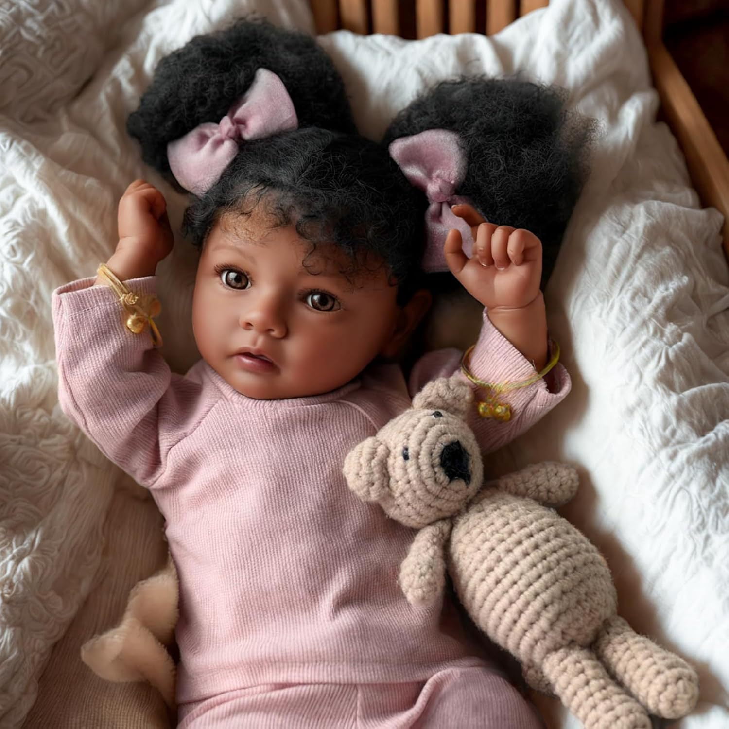 Reborn Baby Dolls Black Girl - 22 Inch Realistic Newborn Baby Doll Soft Cloth Body with Toy Accessories, Birthday Gift for Kids Age 3+