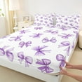 thumbnail image 3 of Feelyou Girly Purple Bowknot Twin Sheet Sets, Cartoon Princess Bowknot Twin Fitted Sheet, Teen Boy Girl Kid Flat Sheet, Breathable Home Decor, 3pcs, 3 of 7