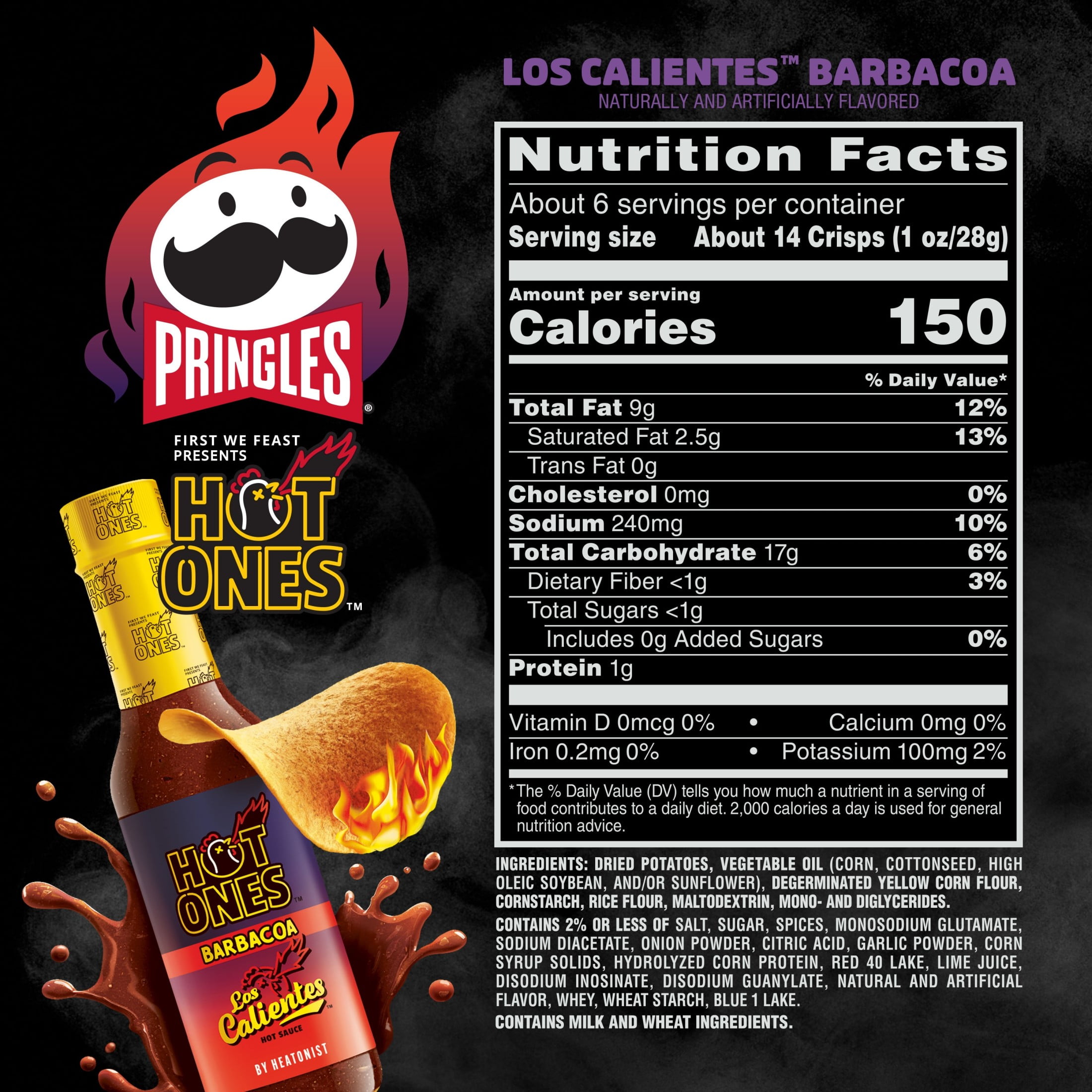 Pringles Hot Ones Barbacoa Potato Crisps Chips, Spicy Snacks, 5.5 oz