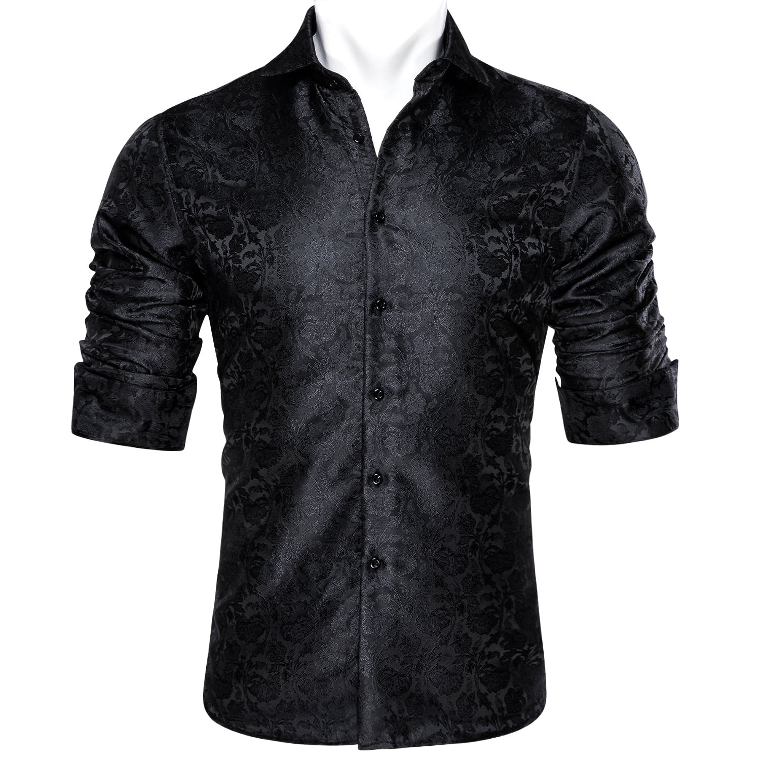 Barry.Wang Men's Silk Paisley Long Sleeve Dress Shirt – Dark Emerald Green, XX-Large – Perfect For Business, Parties & Casual Wear