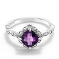 thumbnail image 3 of Gem Stone King 925 Sterling Silver Purple Amethyst and Moissanite Solitaire Ring for Women (1.44 Cttw, Cushion Checkerboard Cut 7MM, Gemstone, Available in Size 5, 6, 7, 8, 9), 3 of 5