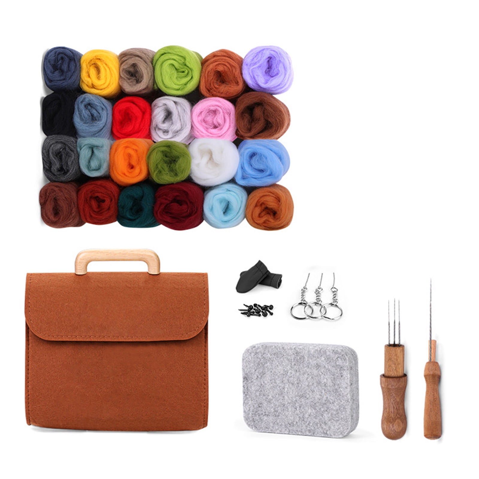 24 Color Needle Felting Set with Felting Needle Instruction Wool Roving Finger Cots Handle for Beginner Adult