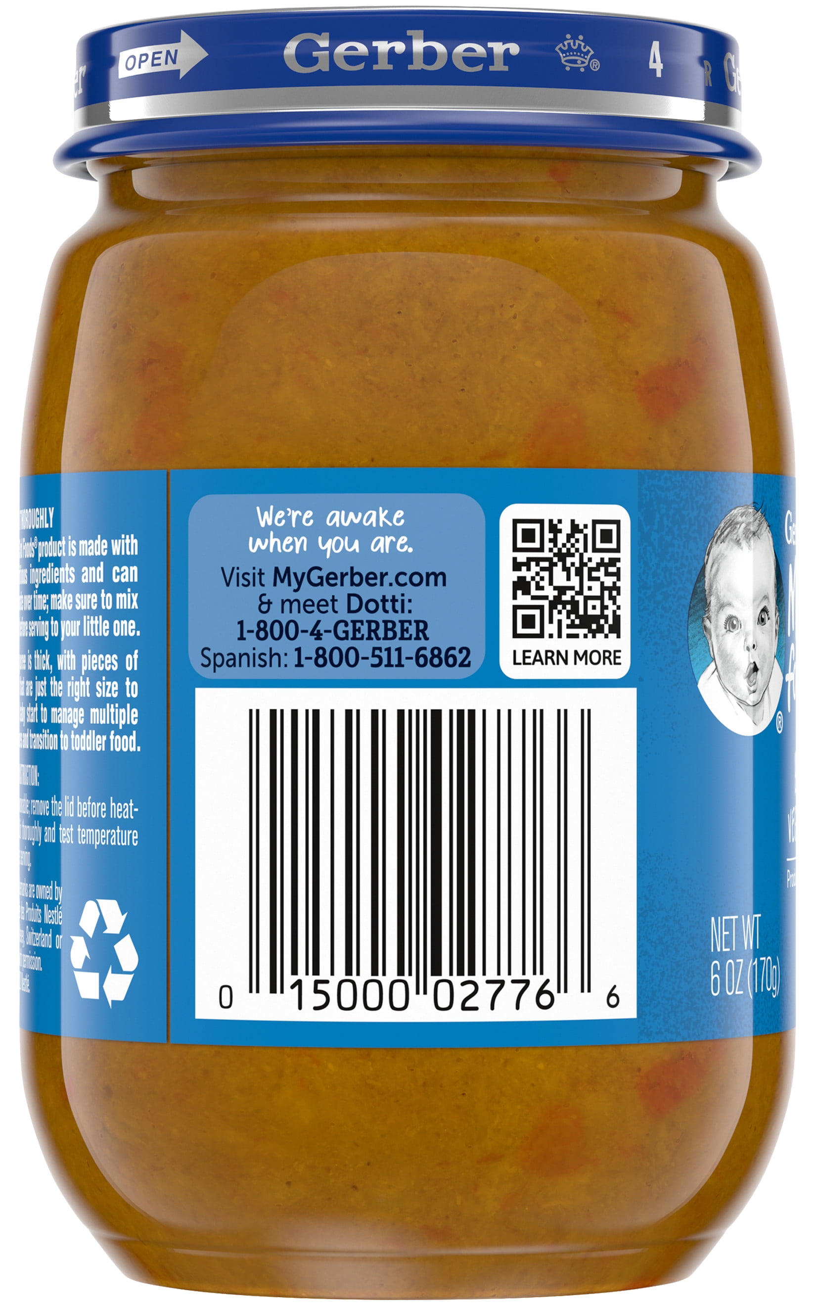 Gerber Mealtime for Baby Stage 3 Baby Food, Beef Vegetable, 6 oz Jar, 12 Pack