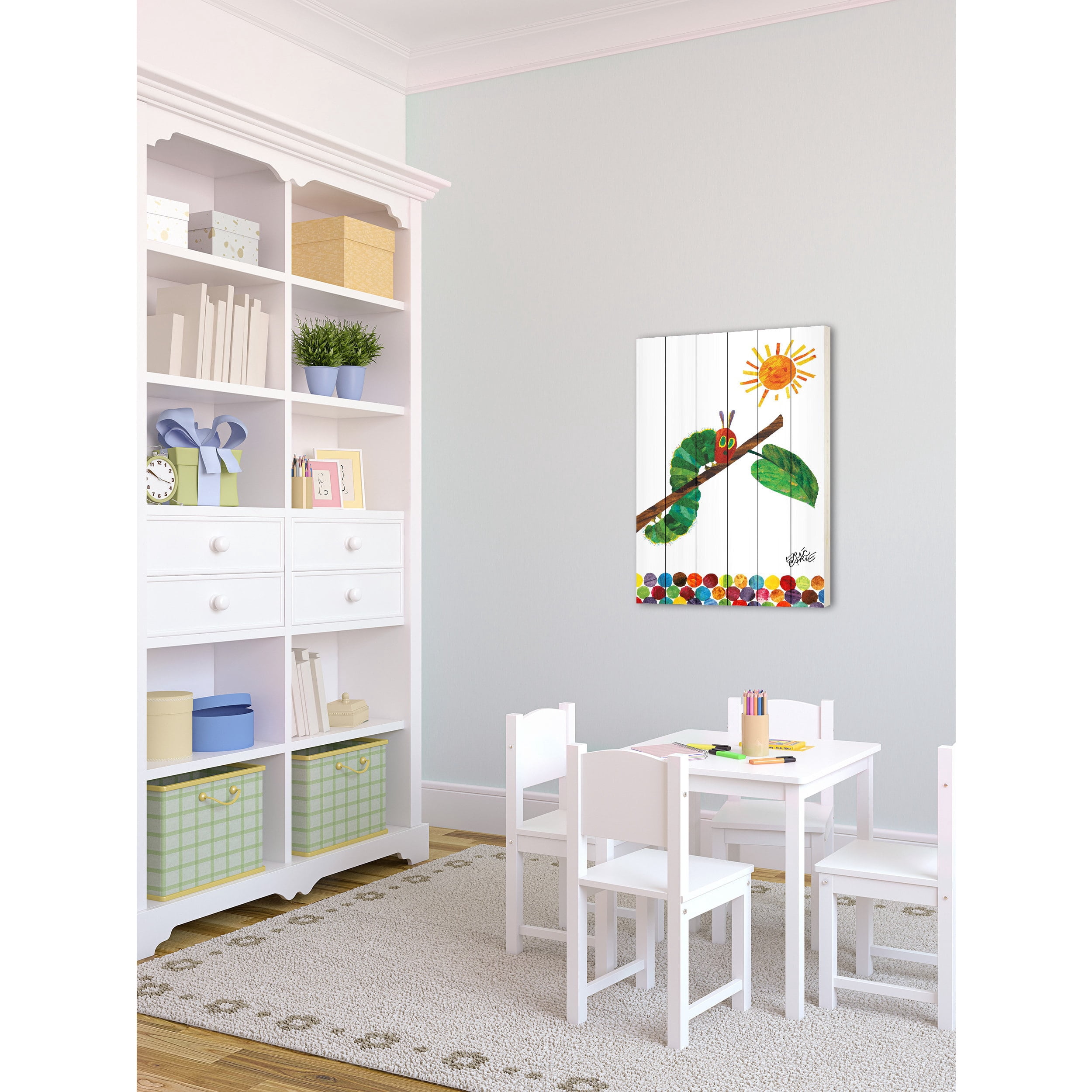 Eric Carle Crawling Caterpillar 2 Art Print on White Pine Wood