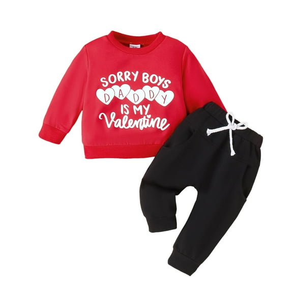 Byoo Valentine's Day Newborn Boys Clothes Set 2PCS Letter Graphic Full-Sleeve Sweatshirt Sweatpants Clothing Set Soft Tracksuit Sets