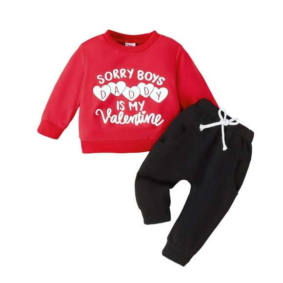 WEAIXIMIUNG Boys Suit Set Size 6 Toddler Boys Valentine's Day Winter Long Sleeve Letter Prints Tops Pants 2Pcs Outfits Clothes Set