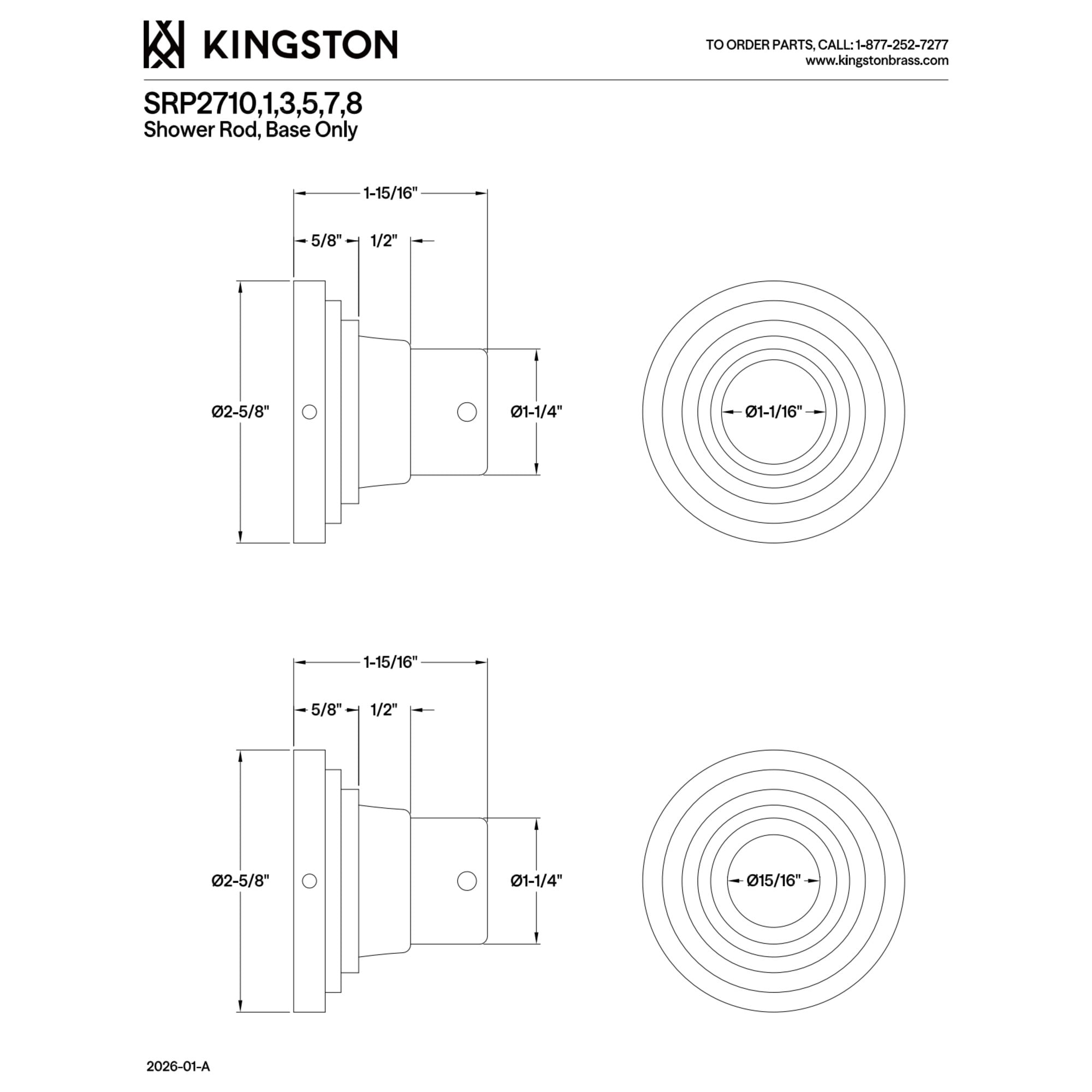 Kingston SRP2711 Edenscape Brass Shower Curtain Rod Base (1 Pair) in Polished Chrome