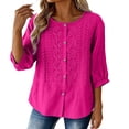 thumbnail image 4 of Womens Clothes Shorts Kelon Women's Embroidered Cotton Linen Button Top Crew Neck 3/4 Sleeve T-Shirt 2026 Spring Summer Fashion Clothes, M, 4 of 7